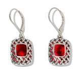 Vintage Quilted Square Sterling Silver Lever Back Earrings