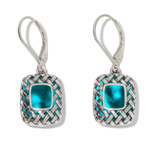 Vintage Quilted Square Sterling Silver Lever Back Earrings-Sterling Silver-Bottled Up Designs