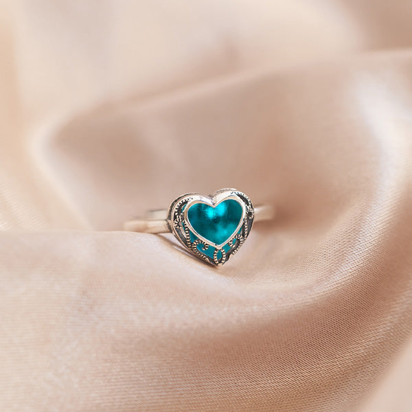 Homespun Hearts Adjustable Sterling Silver Ring-Glass Rings-Bottled Up Designs