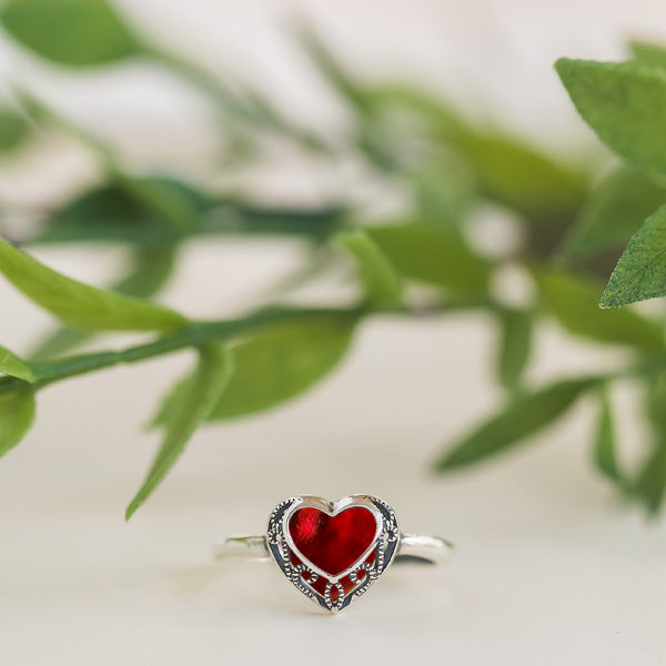 Homespun Hearts Adjustable Sterling Silver Ring-Glass Rings-Bottled Up Designs