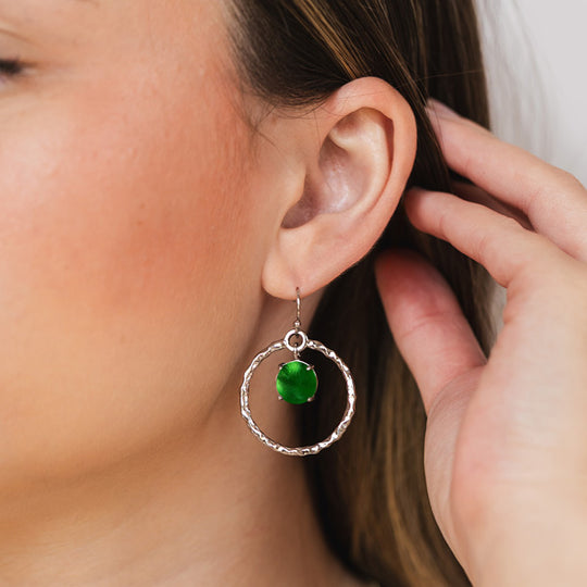 Hammered Hoop Silver Earrings