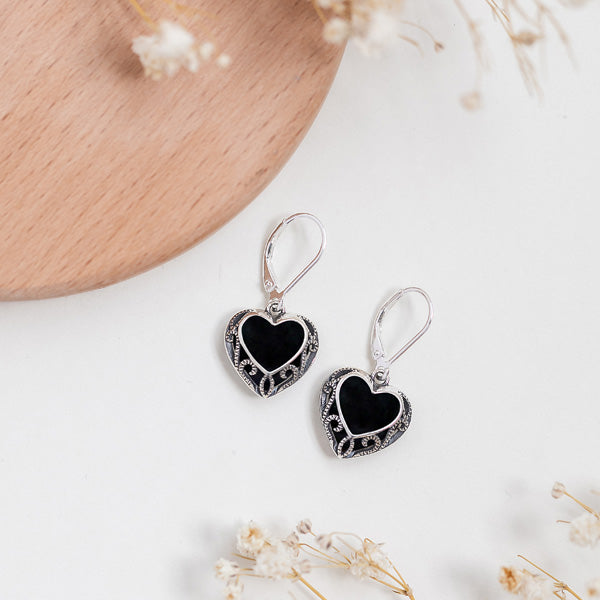 Homespun Hearts Sterling Silver Lever Back Earrings-Earrings-Bottled Up Designs