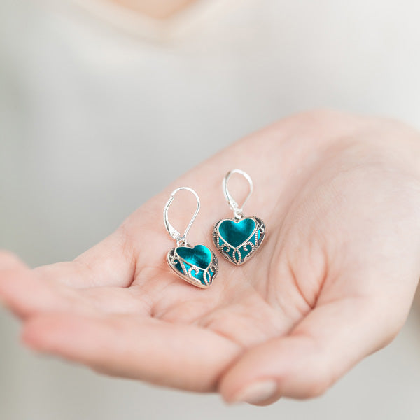 Homespun Hearts Sterling Silver Lever Back Earrings-Earrings-Bottled Up Designs