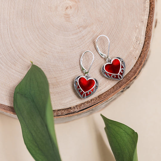 Homespun Hearts Silver Lever Back Earrings