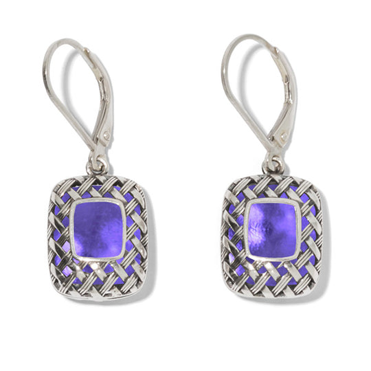 Vintage Quilted Square Sterling Silver Lever Back Earrings-Sterling Silver-Bottled Up Designs