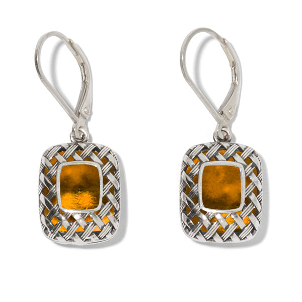 Vintage Quilted Square Sterling Silver Lever Back Earrings-Sterling Silver-Bottled Up Designs