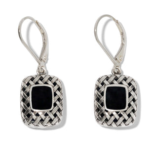 Vintage Quilted Square Sterling Silver Lever Back Earrings-Sterling Silver-Bottled Up Designs