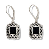 Vintage Quilted Square Sterling Silver Lever Back Earrings