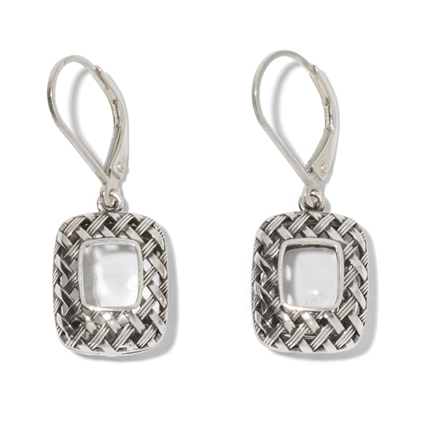 Vintage Quilted Square Sterling Silver Lever Back Earrings-Sterling Silver-Bottled Up Designs