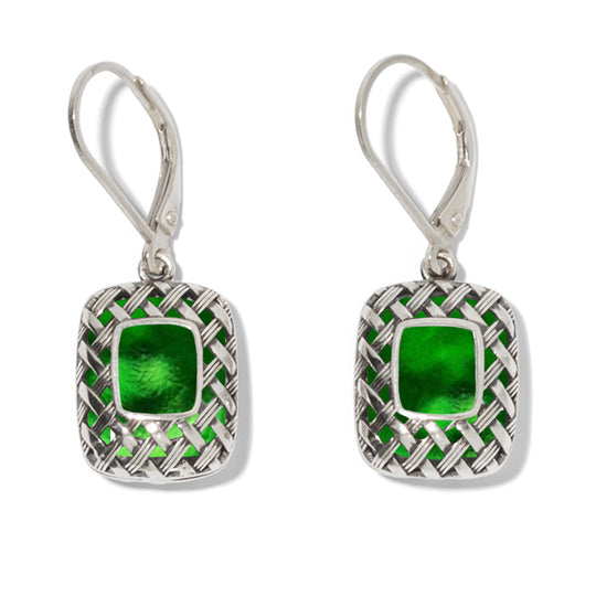 Vintage Quilted Square Sterling Silver Lever Back Earrings-Sterling Silver-Bottled Up Designs