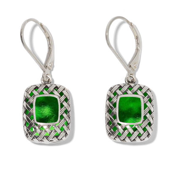 Vintage Quilted Square Sterling Silver Lever Back Earrings-Sterling Silver-Bottled Up Designs