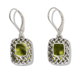 Vintage Quilted Square Sterling Silver Lever Back Earrings-Sterling Silver-Bottled Up Designs