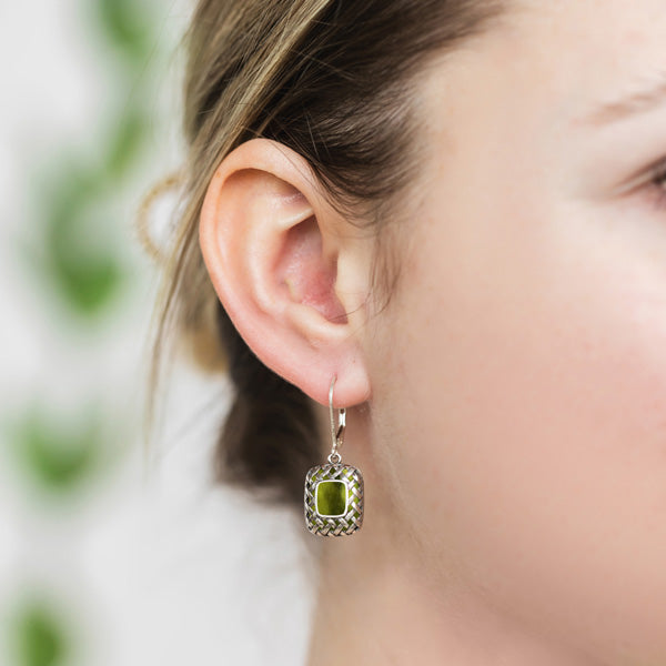 Vintage Quilted Square Sterling Silver Lever Back Earrings-Sterling Silver-Bottled Up Designs