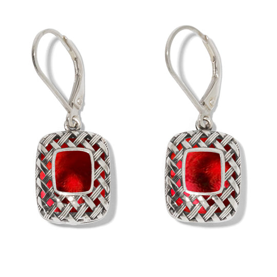 Vintage Quilted Square Sterling Silver Lever Back Earrings-Sterling Silver-Bottled Up Designs