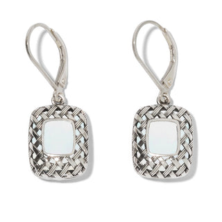 Vintage Quilted Square Sterling Silver Lever Back Earrings-Sterling Silver-Bottled Up Designs