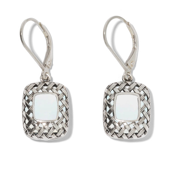 Vintage Quilted Square Sterling Silver Lever Back Earrings-Sterling Silver-Bottled Up Designs